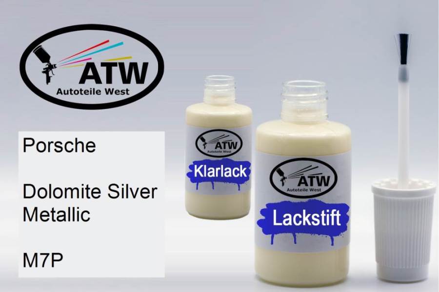 Porsche, Dolomite Silver Metallic, M7P: 20ml Lackstift + 20ml Klarlack - Set, von ATW Autoteile West.